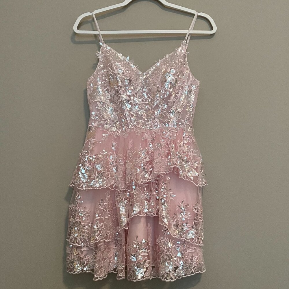 JJ'S HOUSE,  Size 0, short, LIGHT PINK, SEQUIN, HOMECOMING, PRINCESS DRESS - Picture 2 of 15